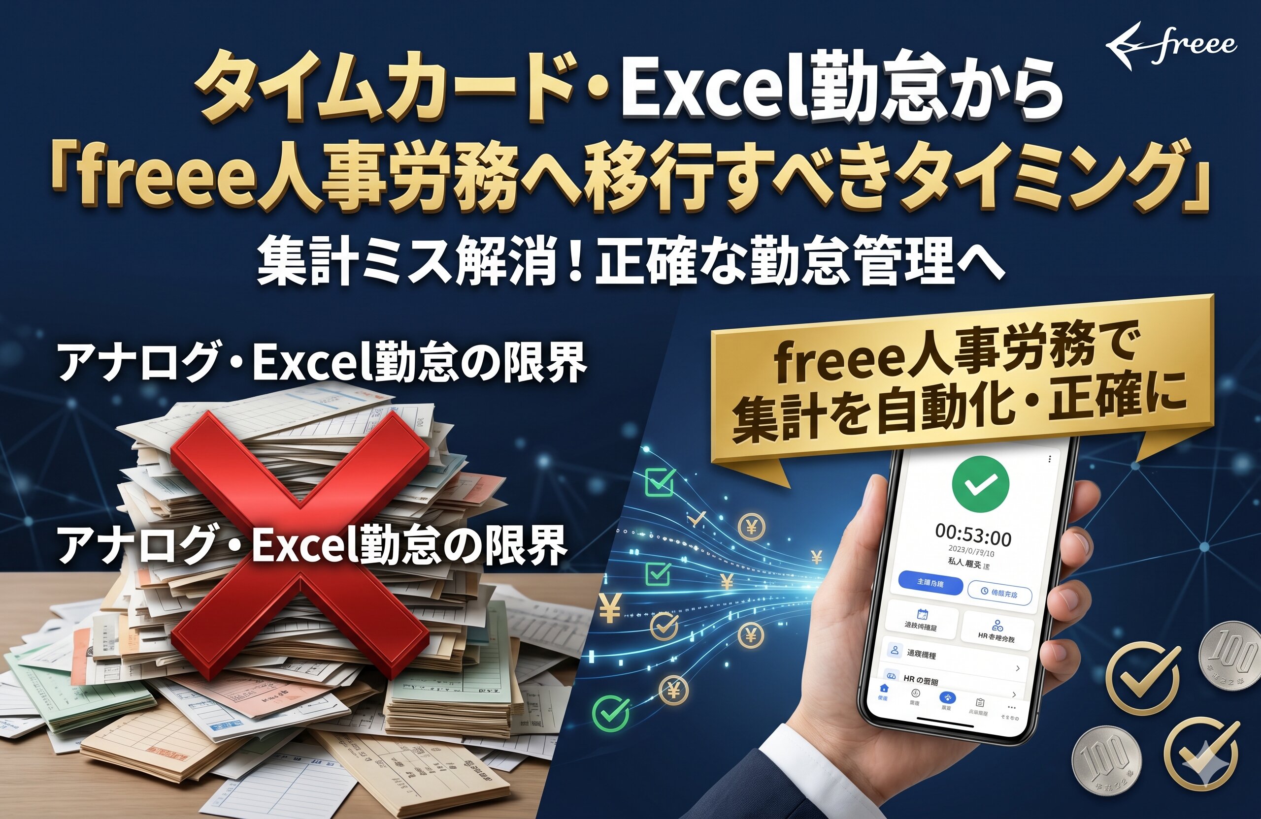 タイムカードの集計ミスが頻発？Excel勤怠から「freee人事労務」へ移行すべきタイミング